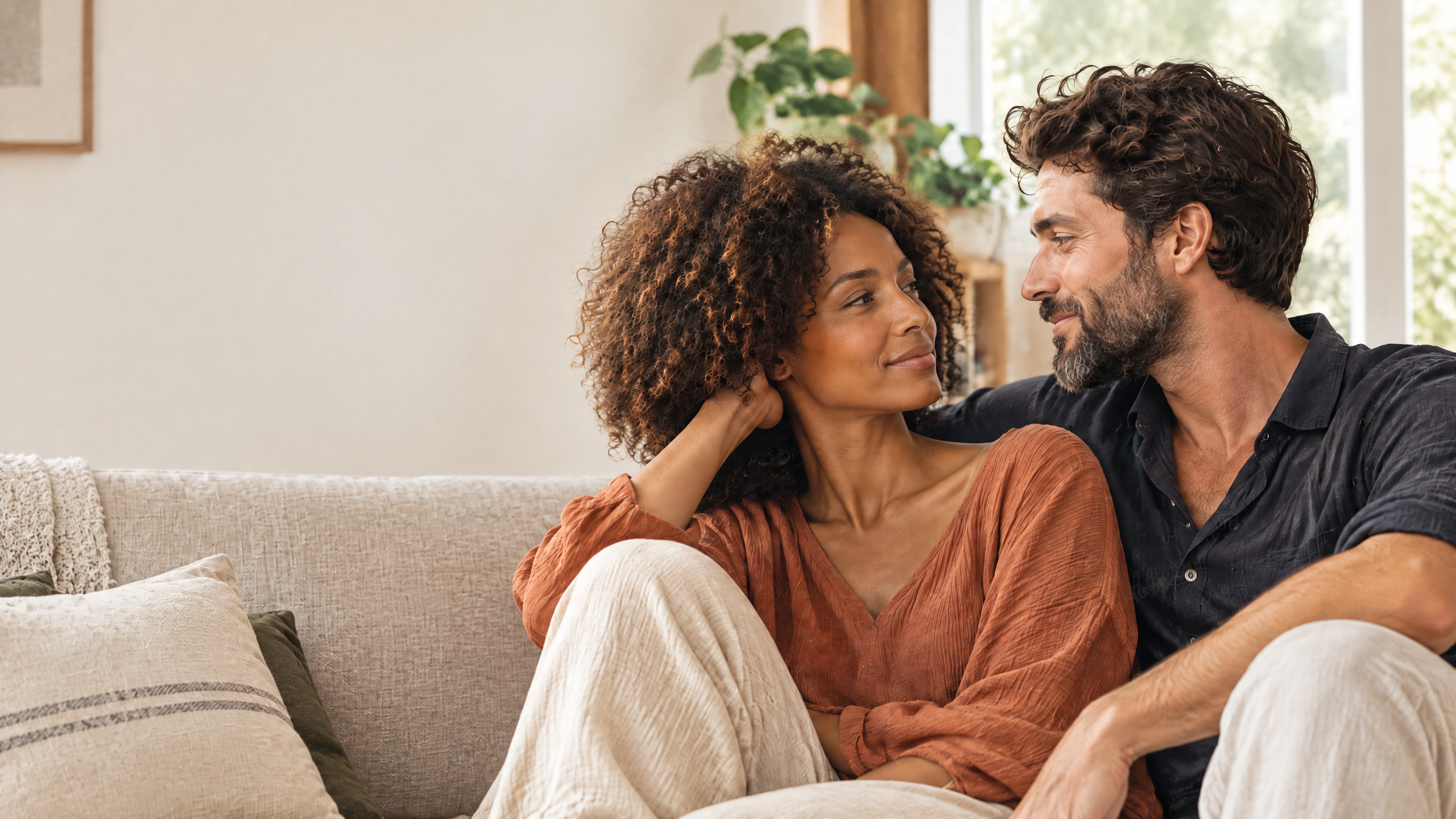 Couple relaxing together at home, illustrating the root cause of low libido and the role of emotional connection.